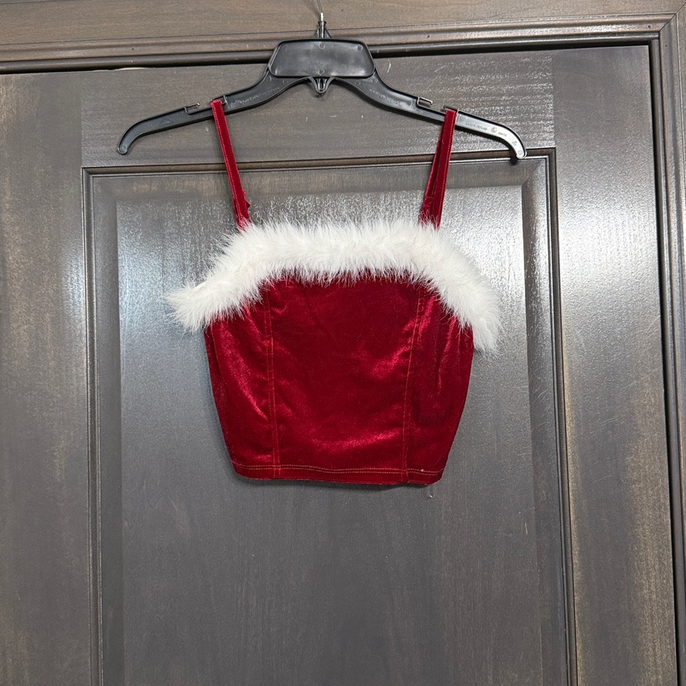 WALLFLOWER NWT cropped Mrs Santa tank top, red velvet XS